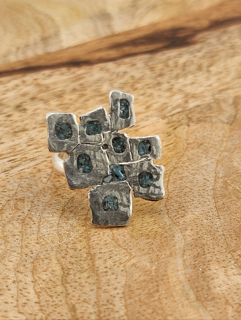 INLAY TURQUOISE ADJUSTABLE RING HANDMADE STERLING - Picture 5 of 12